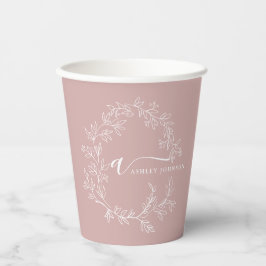 Vasos De Papel Rubor Dusty Pink Girly Script Monograma Nombre mod