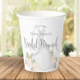 Vasos De Papel Rubor Floral Rosa Bridal Brunch Watercolor