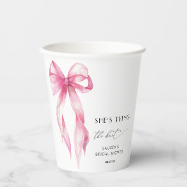Vasos De Papel Rubor Pink Bow Shes Tying Tying Bridal Shower