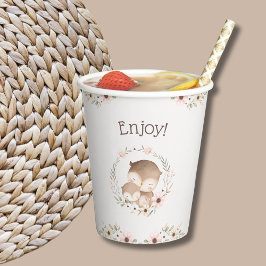 Vasos De Papel Rubor Pink Floral Woodland Owl Baby Shower
