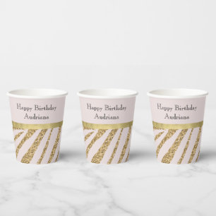 Vasos De Papel Rubor Pink Gold Purpurina Zebra