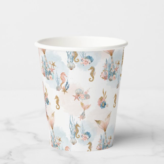 Vasos De Papel Rubor Pink Mermaid Tail Baby Shower (Anverso)