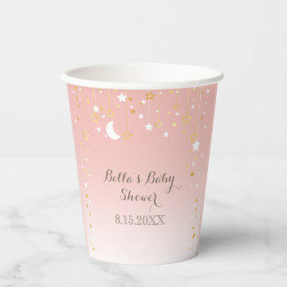 Vasos De Papel Rubor Pink Stars Moon Baby Shower