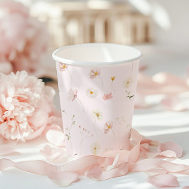 Vasos De Papel Rubor Pink Wildflower Floral Baby Shower