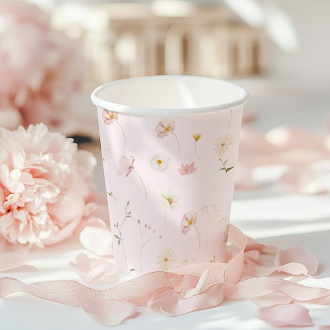 Vasos De Papel Rubor Pink Wildflower Floral Baby Shower (Subido por el creador)