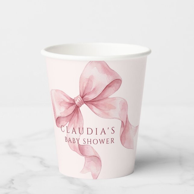 Vasos De Papel Rubor Rosa Acuarela Arco Bebe Naciendo (Anverso)