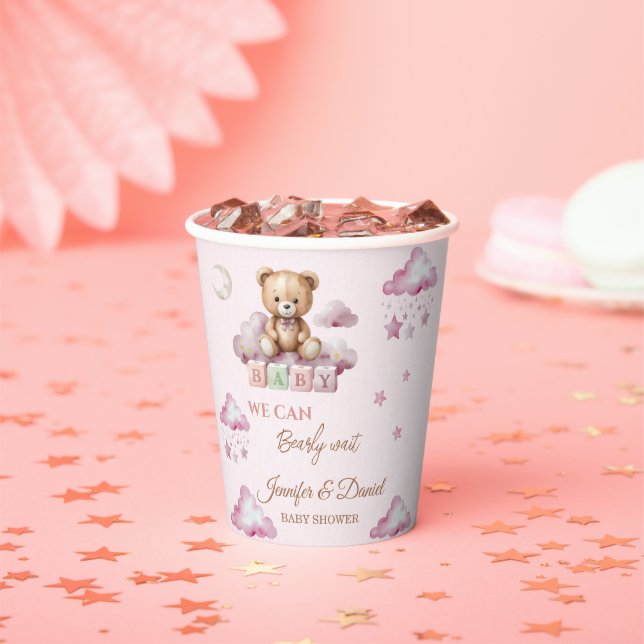 Vasos De Papel Rubor Teddy Moon Pink Baby Girl (in situ)