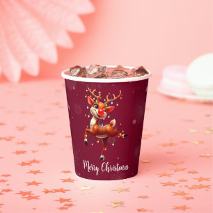 Vasos De Papel Rudolph La Navidad de Reno Rojo