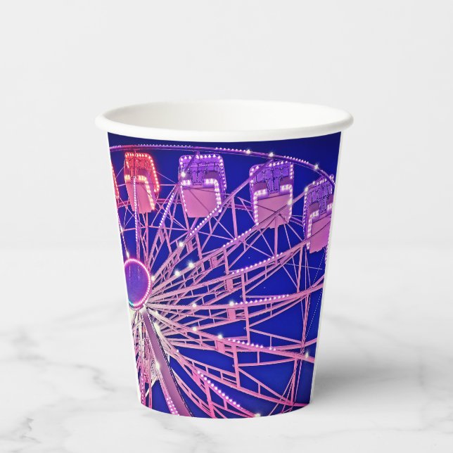 Vasos De Papel Rueda de la fortuna roja y púrpura (Anverso)