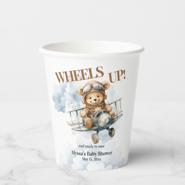 Vasos De Papel Rueda hacia arriba Teddy Bear Airplane Baby Shower (Anverso)