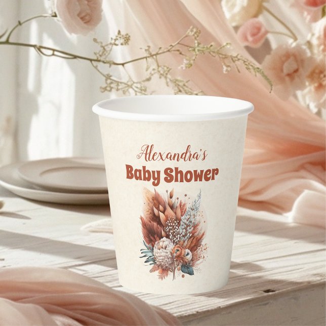 Vasos De Papel Rust Terracotta Flowers Baby Shower (Subido por el creador)