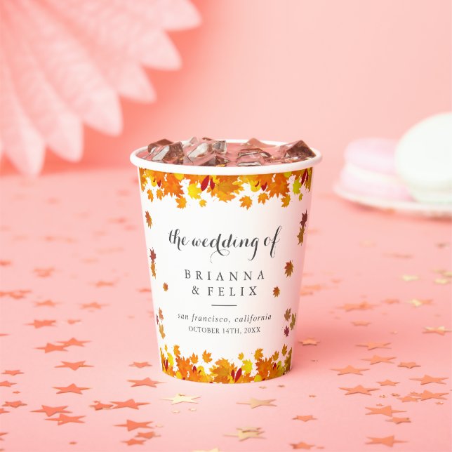 Vasos De Papel Rustic Autumn Leaves Wedding (in situ)