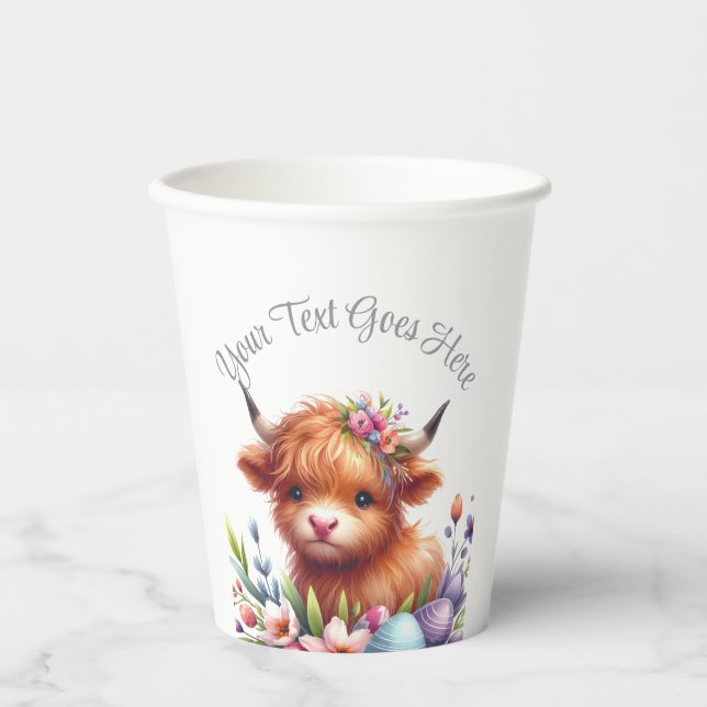 Vasos De Papel Rustic Cute Baby Highland Cow Baby Shower (Anverso)