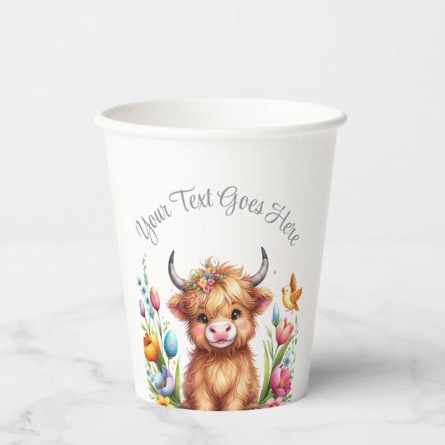 Vasos De Papel Rustic Cute Baby Highland Cow Baby Shower (Anverso)