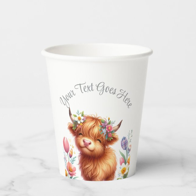 Vasos De Papel Rustic Cute Baby Highland Cow Baby Shower (Anverso)