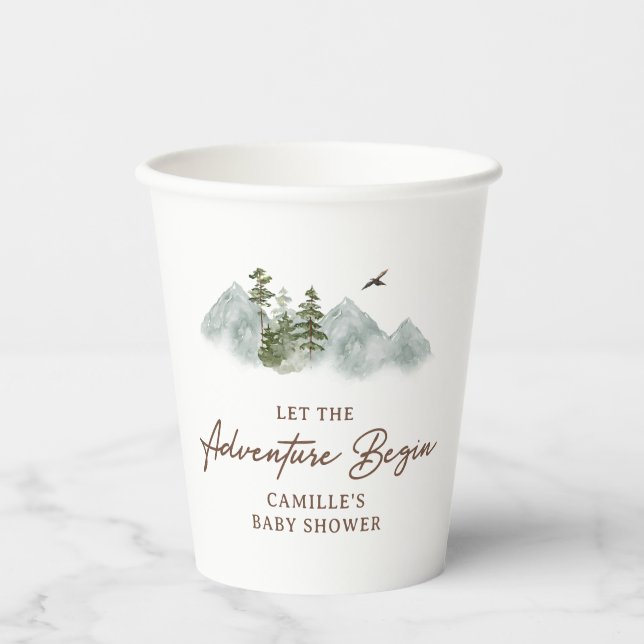 Vasos De Papel Rustic Let the Adventure Begin Baby Shower (Anverso)