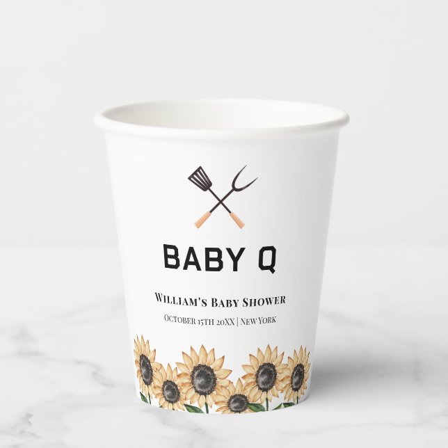 Vasos De Papel Rustic Modern BBQ Sunflower Baby Shower (Anverso)