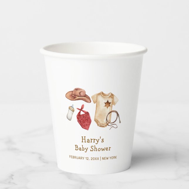 Vasos De Papel Rustic Modern Boho Western Cowboy Baby Shower (Anverso)