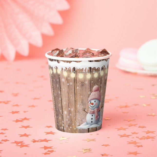 Vasos De Papel Rustic Modern Elegant Snowman Baby Shower (in situ)