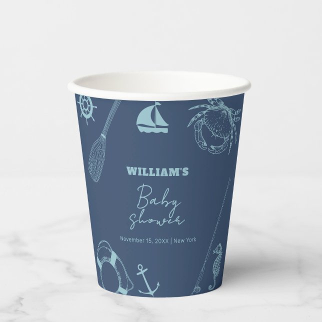 Vasos De Papel Rustic Modern Fishing Nautical Boy Baby Shower (Anverso)
