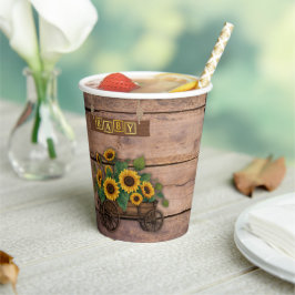 Vasos De Papel Rustic Modern Sunflower Carriage Baby Shower