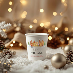 Vasos De Papel Rustic Stroller Village alberga Baby Shower de inv