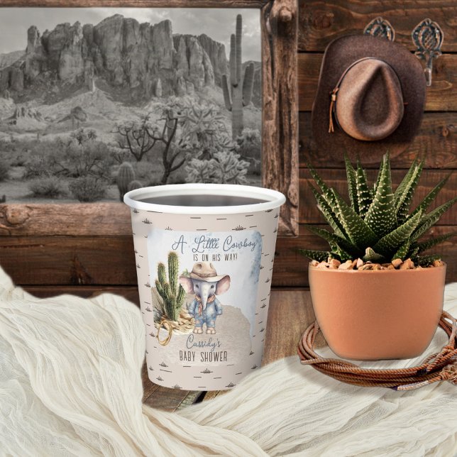 Vasos De Papel Rustic Western Elephant Cowboy Boy Baby Shower (Rustic Western Elephant Cowboy Boy Virtual Baby Shower Paper Cups)