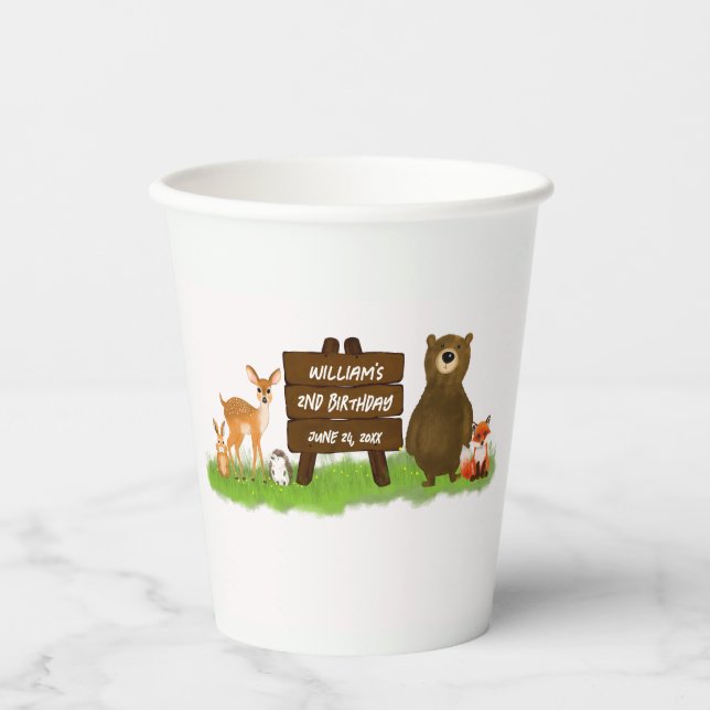 Vasos De Papel Rustic Woodland Calling Forest Animals Birthday  (Anverso)