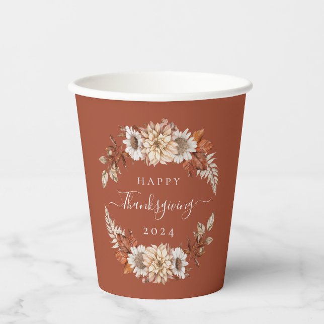 Vasos De Papel Rústica caída de Terracota deja feliz día de Acció (Anverso)