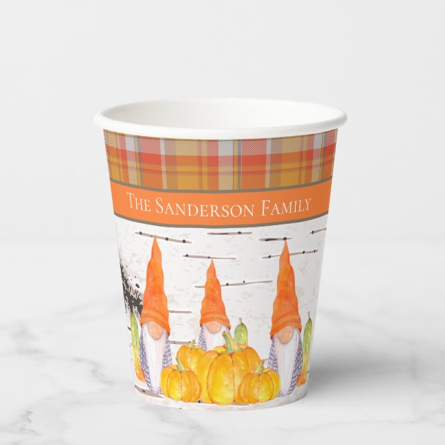 Vasos De Papel Rústica caída Gnome naranja de calabaza (Anverso)