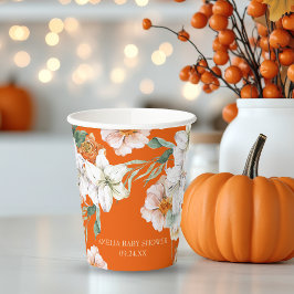 Vasos De Papel Rústica Calabaza Caída Floral otoño Baby Shower