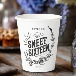 Vasos De Papel Rústica Cowgirl Floral Sweet Dieciséis cumpleaños