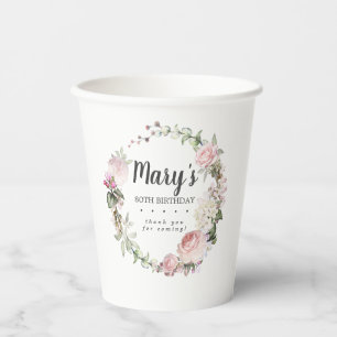 Vasos De Papel Rústica floral rosa 80. Cupos de papel de cumpleañ