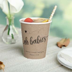 Vasos De Papel Rústico Baby Shower, Kraft Oh Babies Twins Persona