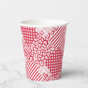 Vasos De Papel Rústico de mosaico rojo y blanco