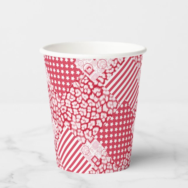 Vasos De Papel Rústico de mosaico rojo y blanco (Anverso)