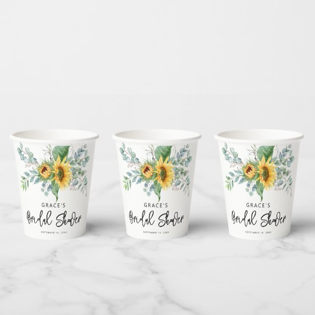 Vasos De Papel Rústico girasol Eucalyptus Greenery Bridal Shower (Multi)