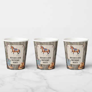 Vasos De Papel Rústico partido del cumpleaños de Cowboy Horseback