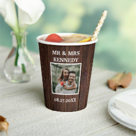 Vasos De Papel Rústico Personalizado de Madera Marrón Foto MR y B