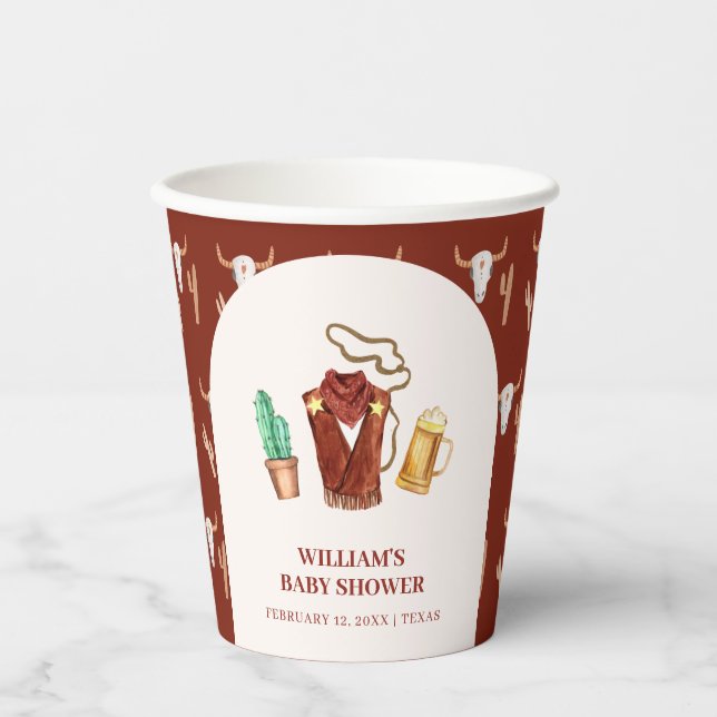 Vasos De Papel Rústico Rodeo Cactus Beer Arch Baby Shower (Anverso)