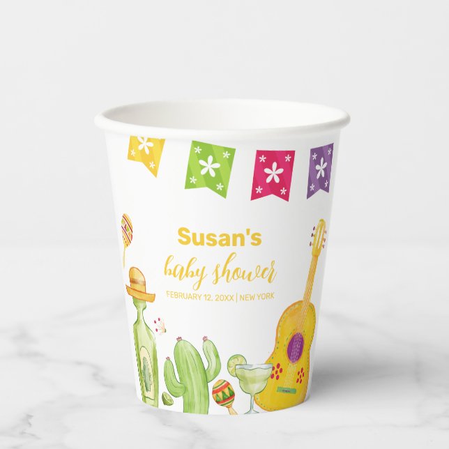 Vasos De Papel Rústico Taco 'Bout Cactus Lime Guitar Baby Shower (Anverso)