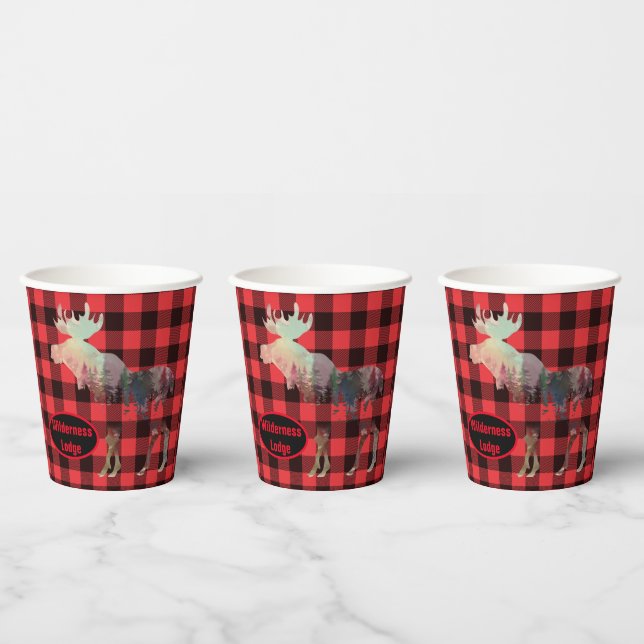 Vasos De Papel Rústico Woods Moose Red Plaid Añadir Cuadros De Pa (Multi)