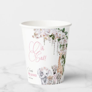 Vasos De Papel Safari Animal Tropical Flor Rosa Baby Shower