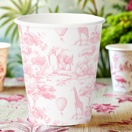 Vasos De Papel Safari Animales Pink Toile de Jouy Bebé ducha