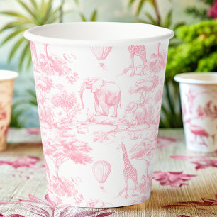 Vasos De Papel Safari Animales Pink Toile de Jouy Bebé ducha