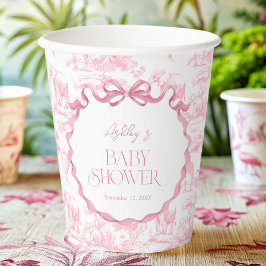 Vasos De Papel Safari Animales Pink Toile de Jouy Bebé ducha