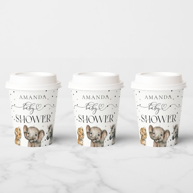 Vasos De Papel Safari Animals Baby Shower moderno (Multi)
