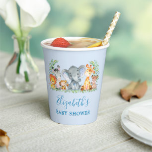 Vasos De Papel Safari color de agua Animales Azul Baby Shower