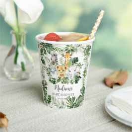 Vasos De Papel Safári de Animales de la Jungla Verde Neutral Baby