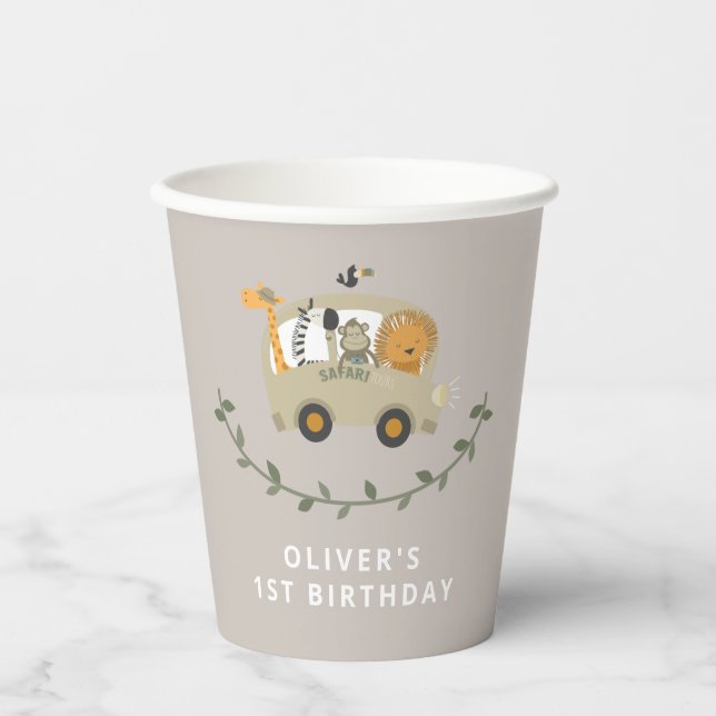 Vasos De Papel Safari Jungle Animals 1er Nacimiento Nombre person (Anverso)